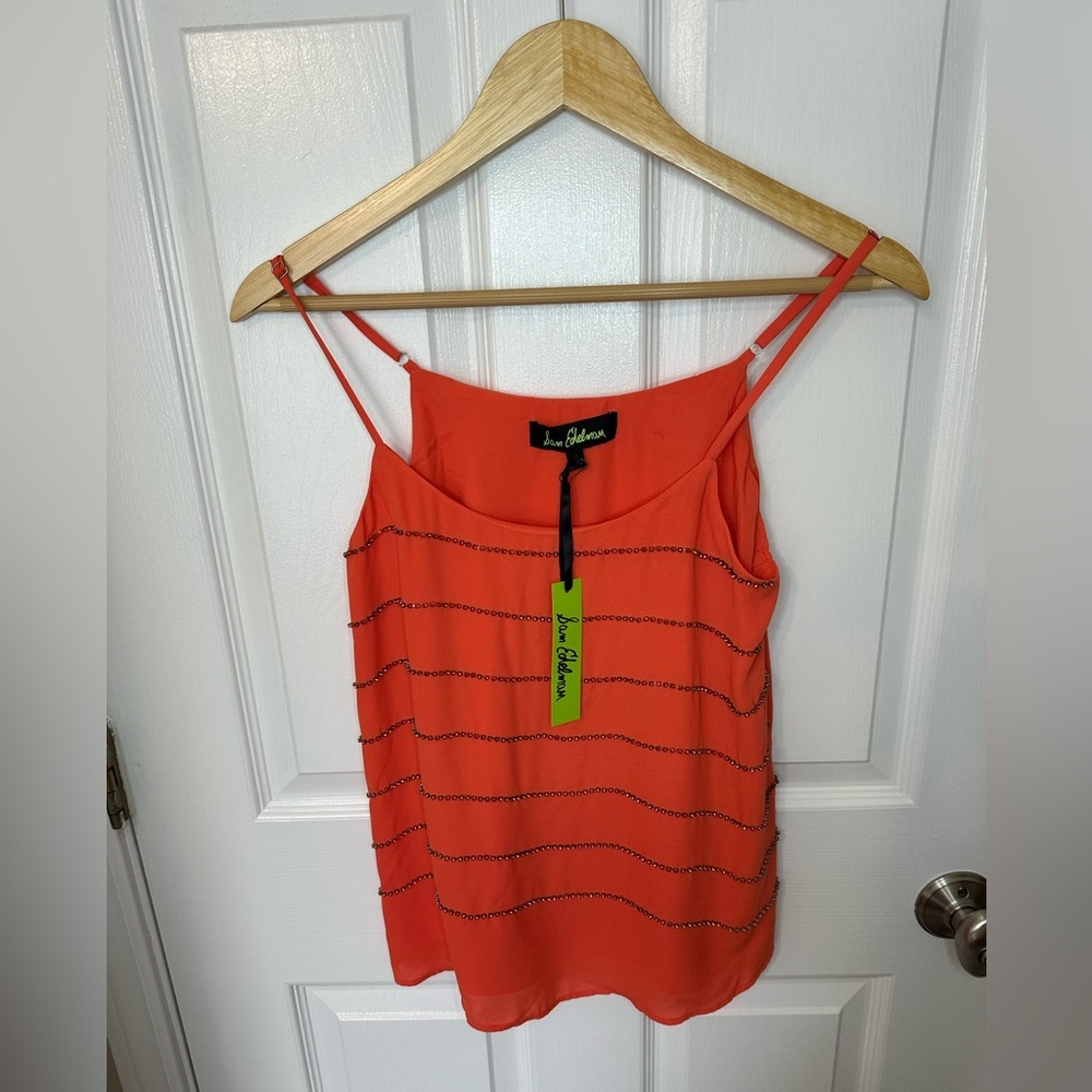 NWT Sam Edelman Orange and Rhinestone Womens Camisole Tank Size Small Bling Club